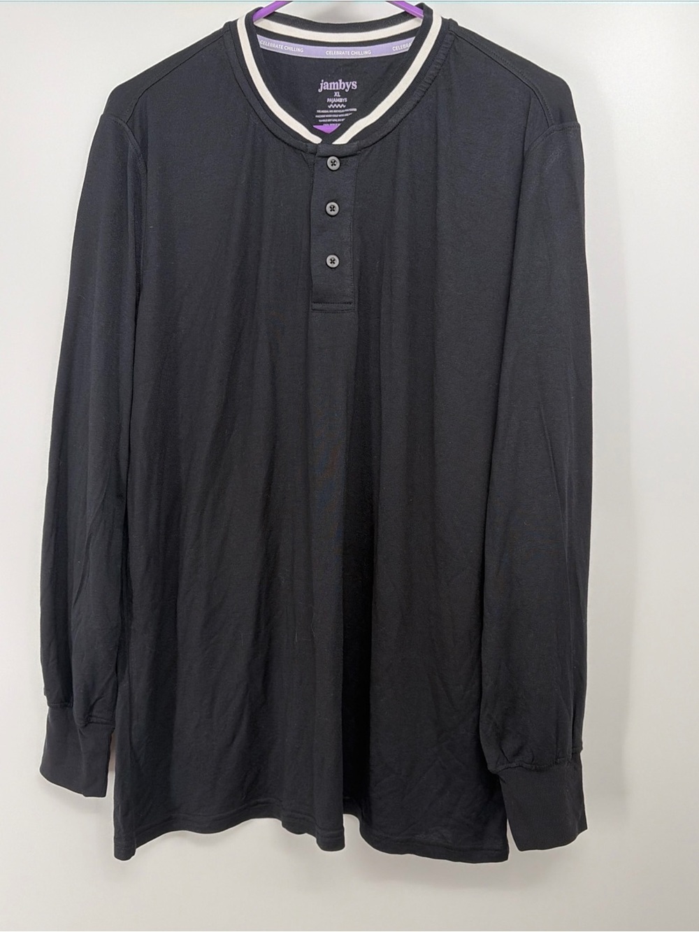 Jambys Men's Black XL Long-Sleeve Henley Shirt Pajambys